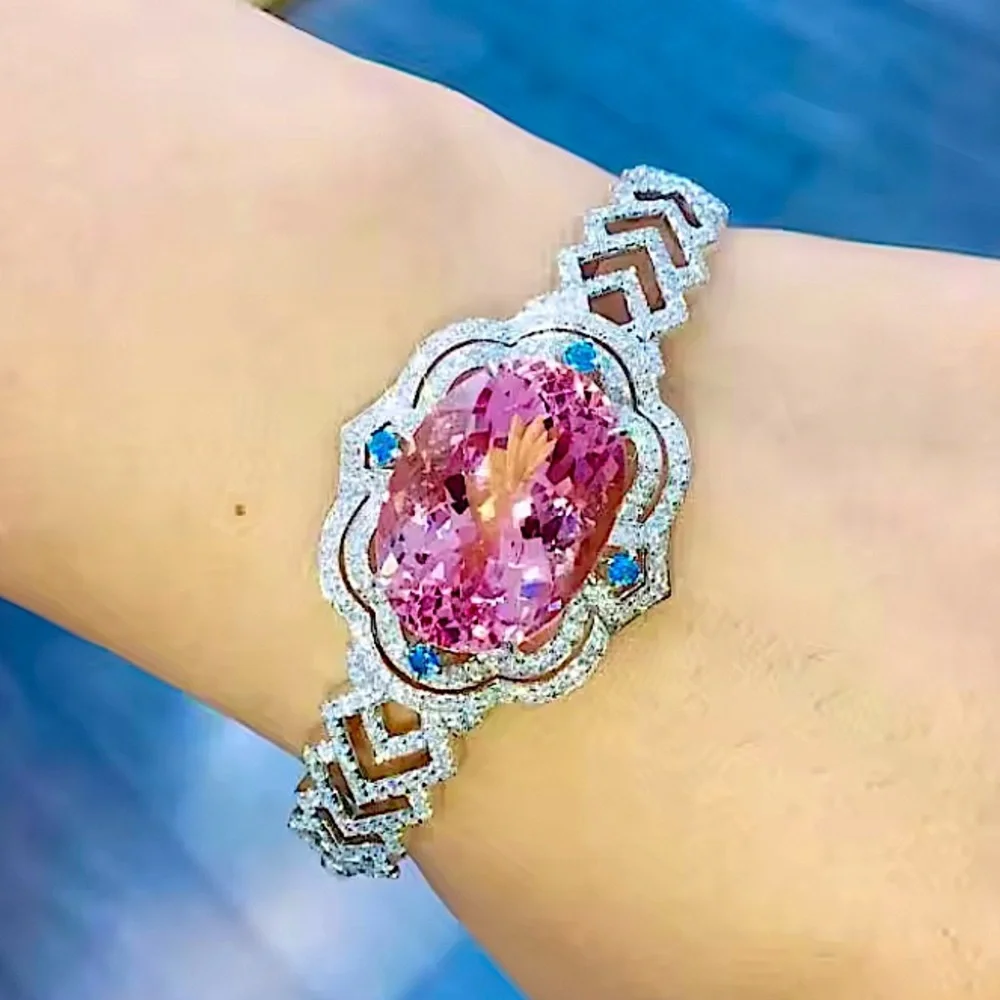 Unique Platinum Zircon Pink Morganite Bangle Bracelet